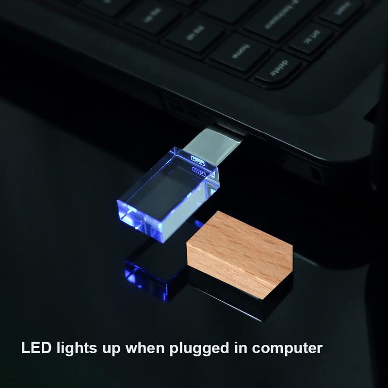 SXBan 16GB USB 2.0 Flash Drive,Crystal Wood Clear Glass LED Light Thumb Jump Pendrive Pen Drive Fast Speed Memory Stick Gift for Girl Boy Women Men Kids Wedding Unique Novelty Cool Fun Photography Gift - Image 1